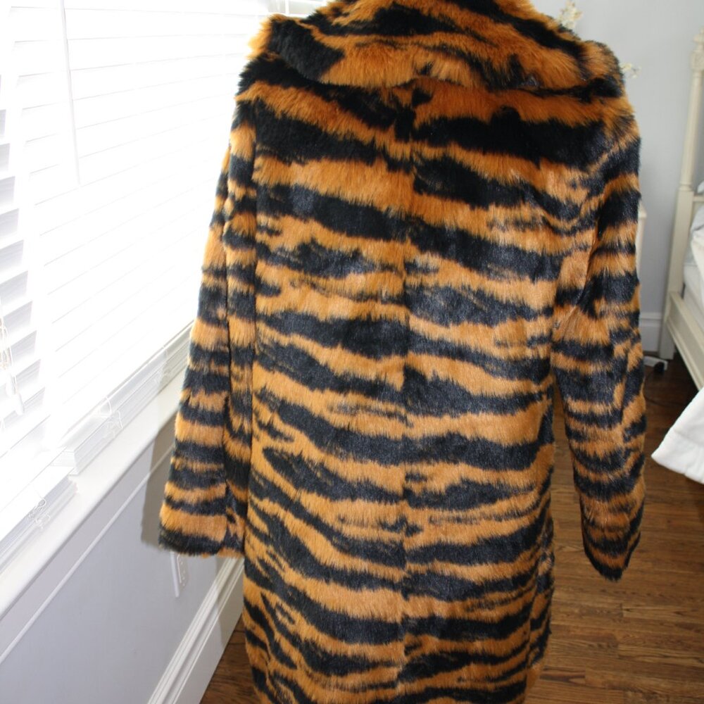 J. Crew Faux Fur Tiger Jacket Orange Black Size Small - Picture 4 of 7